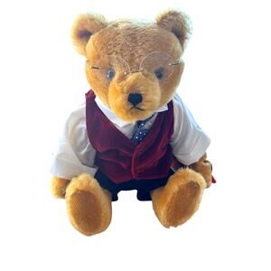 VTG Hermann Classic OG Growler Teddy Bear 10" Jointed Glasses Vest Germany NWT